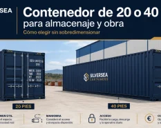 Comparativa entre contenedor de 20 y 40 pies para almacenaje y obra en España, con diferencia de tamaño, maniobra, acceso y coste logístico