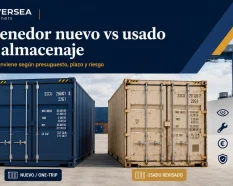 Comparativa entre contenedor nuevo y usado para almacenaje en España, con criterios de presupuesto, mantenimiento, imagen exterior y riesgo operativo