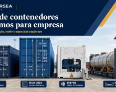 Tipos de contenedores marítimos para empresa con dry, High Cube, reefer y especiales en entorno logístico industrial